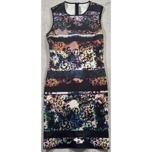 Clover Canyon Sheath Dress Womens Medium Floral Leopard Print Scuba Knit